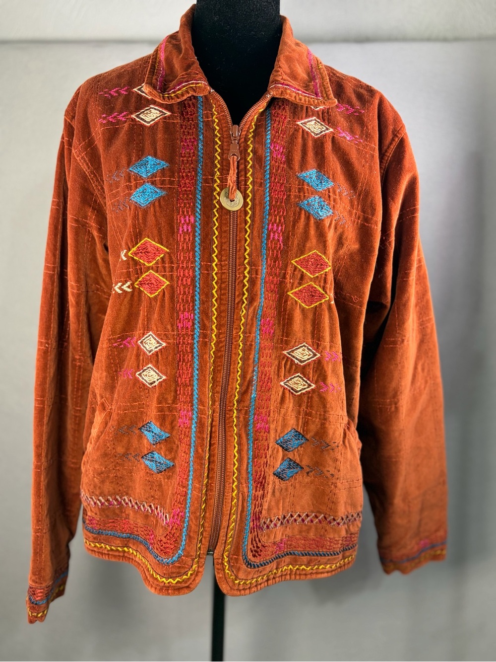 Vintage Coldwater Creek Rust Stunning Southwestern Embroidered Boho Jacket